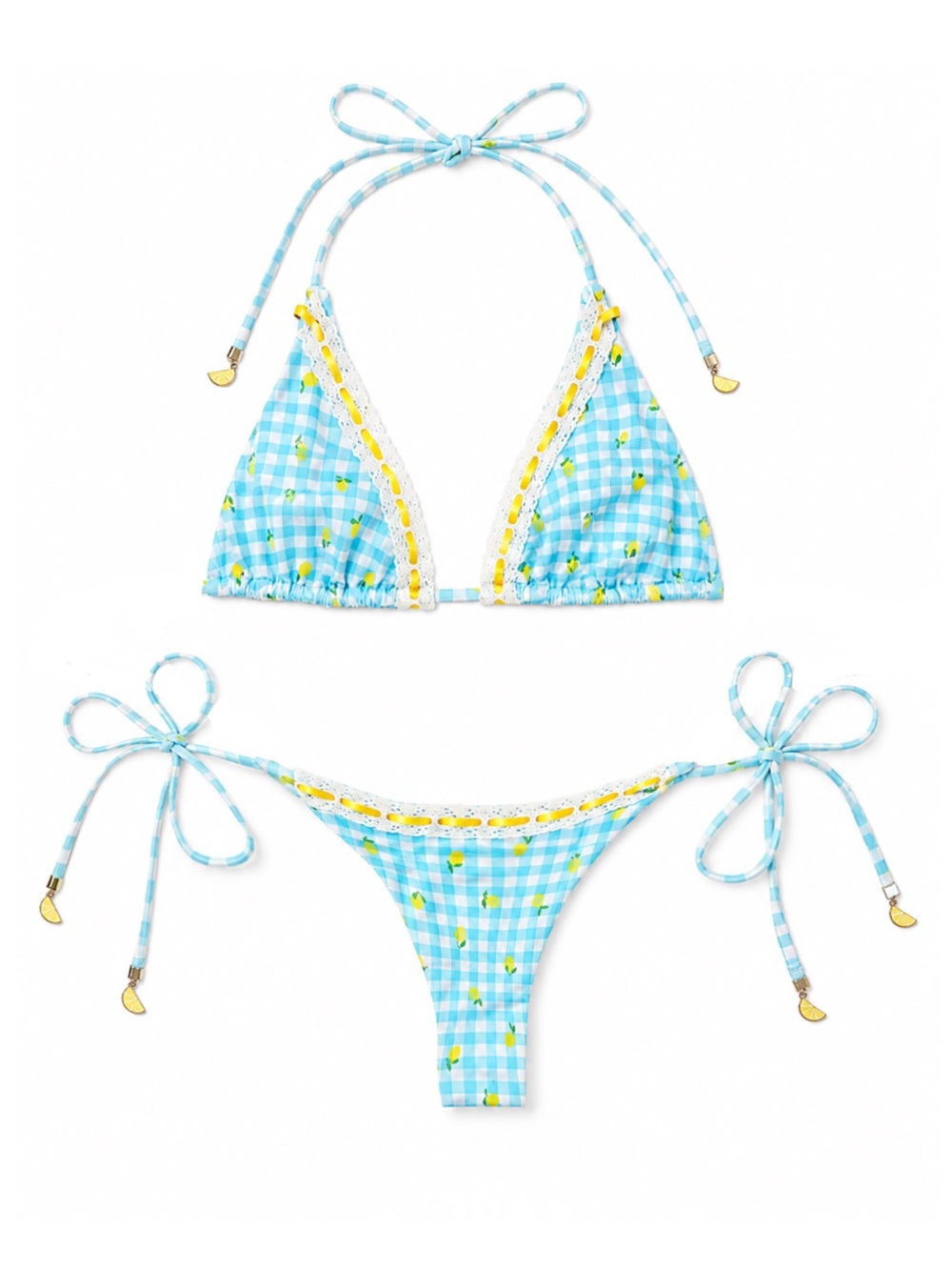 NWT M TOP XS BOTTOM LIMONCELLO SPRITZ BEACH BUNNY BIKINI GINGHAM HAUTE BYDEE PQ